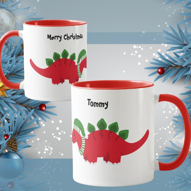 Caneca Estegossauro bebê bonito com chapéu de Natal color (Criador carregado)