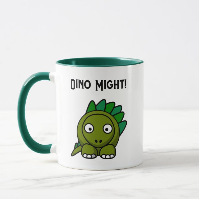 Caneca Estegossauro Verde Fofo de Desenho Animado com Pun (Esquerda)