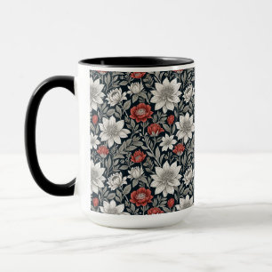 Caneca Estética Botânica Floral Vermelha e Branca Vintage