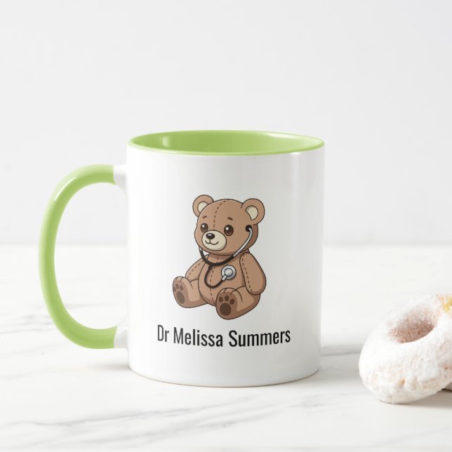 Caneca Estetoscópio de Urso de Pelúcia Médico Pediatra (Com Donut)