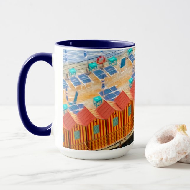Caneca Estilo alaranjado e azul chique da praia das (Com Donut)