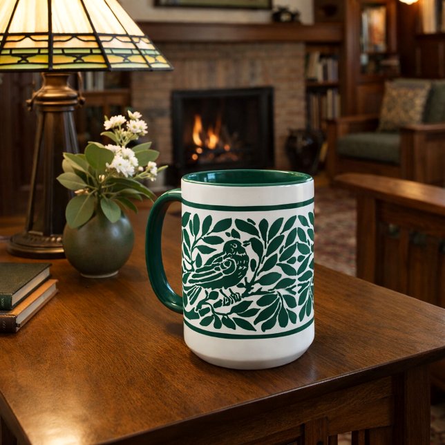 Caneca Estilo Artes e Ofícios Pássaro no Ramo (Criador carregado)