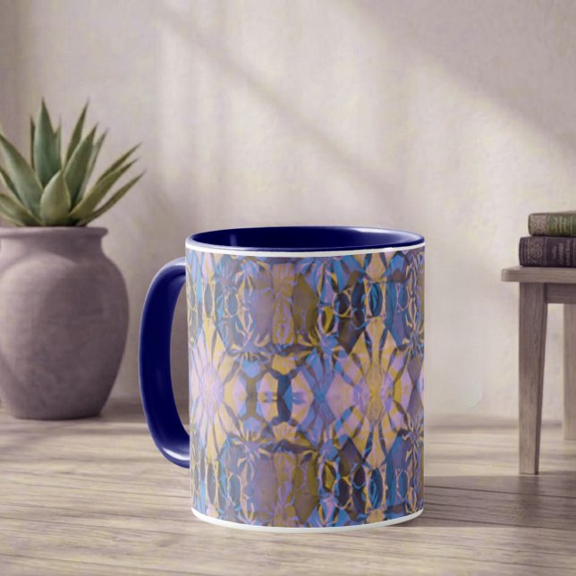 Caneca Estilo Batik Azul, Amarelo e Roxo (Criador carregado)