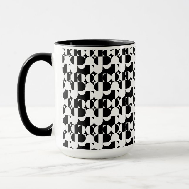 Caneca Estilo Bauhaus Preto E Retro Geométrico Branco  (Esquerda)