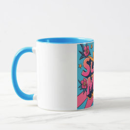 Caneca Estilo de banda desenhada Super Mãe Flores Estrela