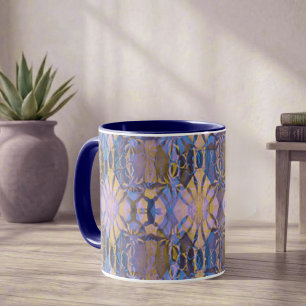 Caneca Estilo de Batik Azul, Amarelo e Roxo