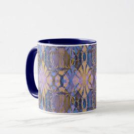 Caneca Estilo de Batik Azul, Amarelo e Roxo
