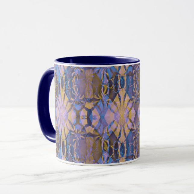 Caneca Estilo de Batik Azul, Amarelo e Roxo (Frente Esquerda)