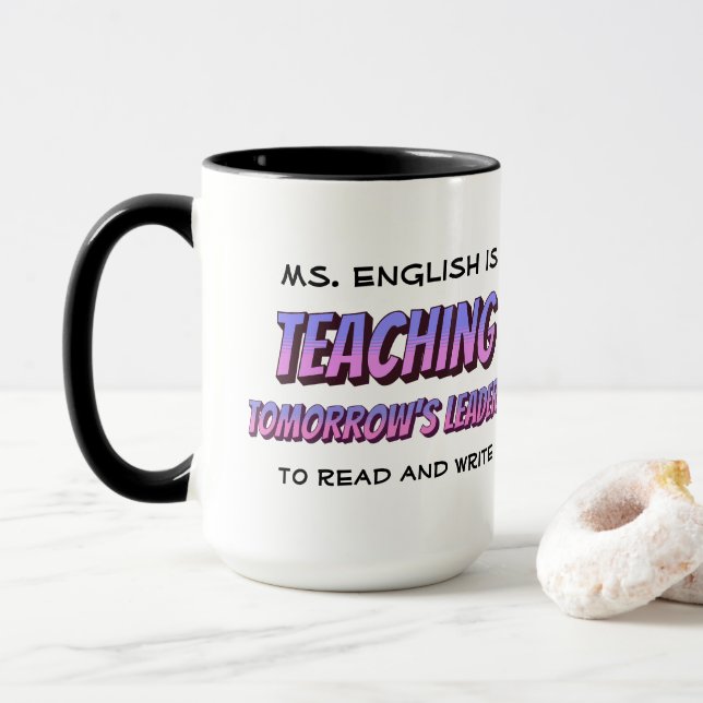 Caneca Estilo de Cartoon Personalizado de Professora em I (Com Donut)