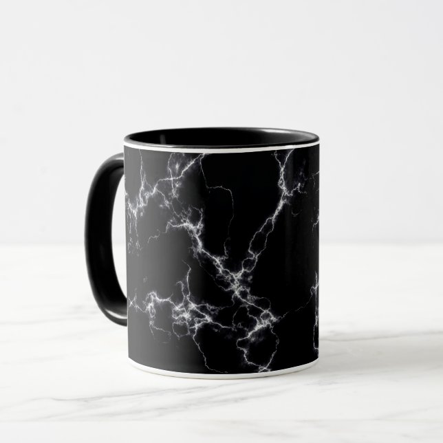 Caneca Estilo de mármore elegante 4 - preto e branco (Frente Esquerda)