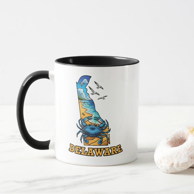 Caneca Estilo de Tatuagem de Contorno do Estado Delaware (Com Donut)