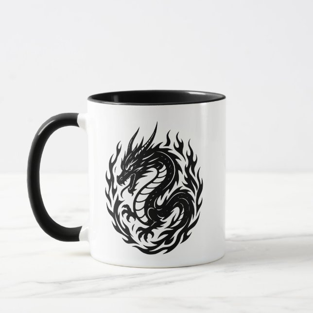 Caneca Estilo de Tatuagem de Dragão de Fogo Enrolado (Esquerda)