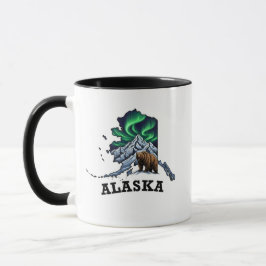 Caneca Estilo de Tatuagem do Alasca - Luzes de Norte, Gri