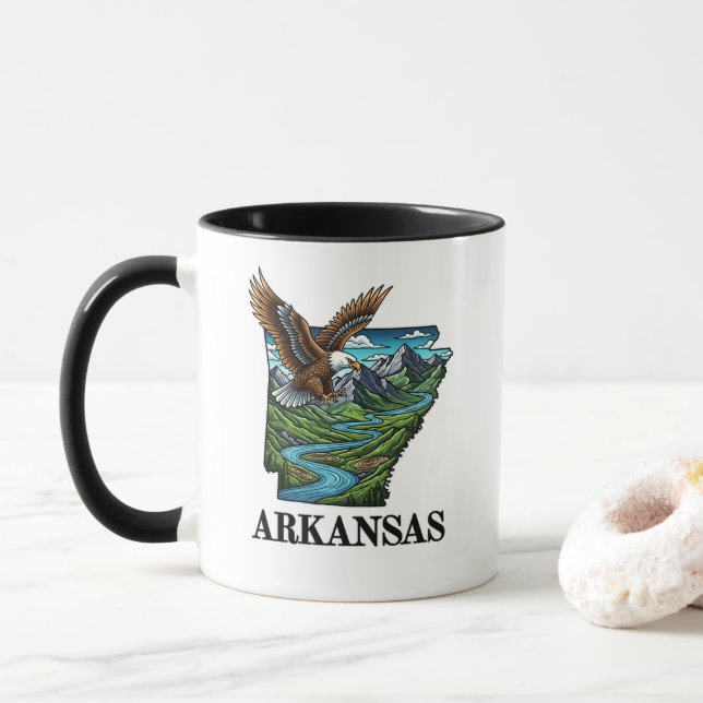 Caneca Estilo de Tatuagem do Estado do Arkansas Montanhas (Com Donut)