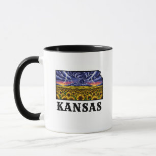 Caneca Estilo de Tatuagem do Estado do Kansas Sunflower &