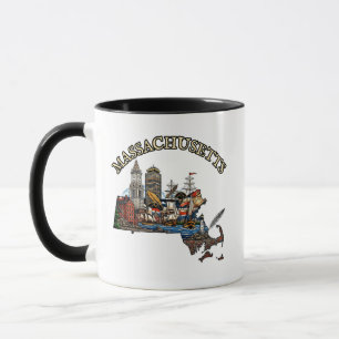 Caneca Estilo de Tatuagem em Contorno de Massachusetts