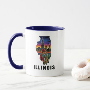 Caneca Estilo de Tatuagem Estadual de Illinois Skyline Ja