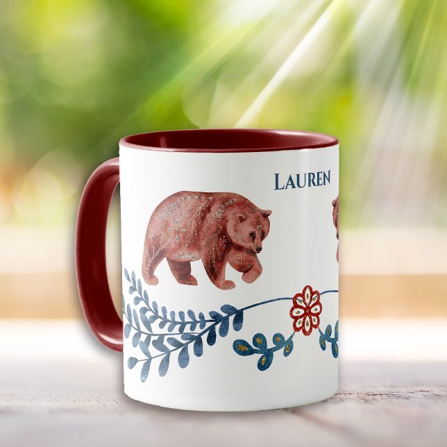 Caneca Estilo Escandinavo Nórdico Urso e Flor (Criador carregado)