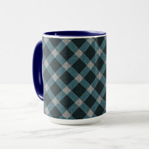 Caneca Estilo Tartan em ciano cinza e alivio esculpido co