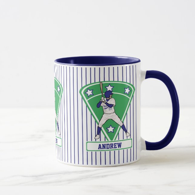 Caneca Estrela de Bateria de Baseball Personalizada Azul (Direita)