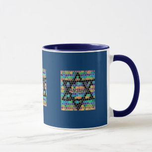 Caneca Estrela de Davi Mosaico-Shalom/Azul Marinho