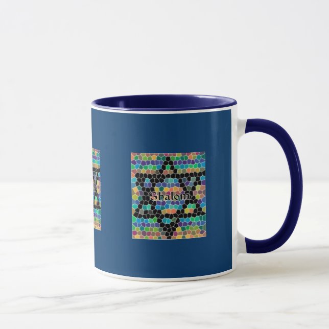 Caneca Estrela de David Mosaic-Shalom/Marinho Azul (Direita)