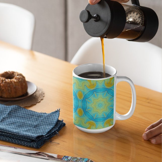 Caneca Estrela Oriental em Azul e Amarelo Dourado Antigo (Enjoy a great coffee (or tea) in this mug.)
