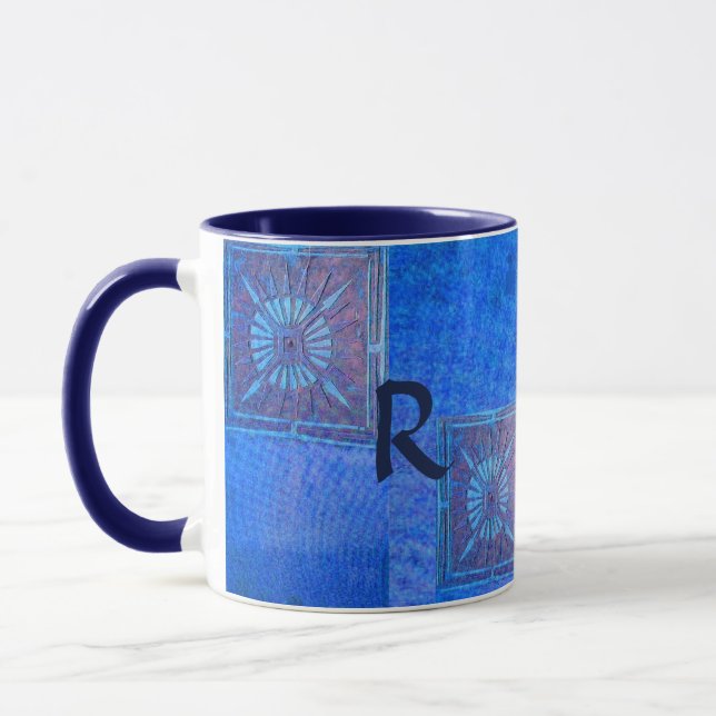 Caneca ESTRELA Pawnee Native American, Monograma Azul (Esquerda)