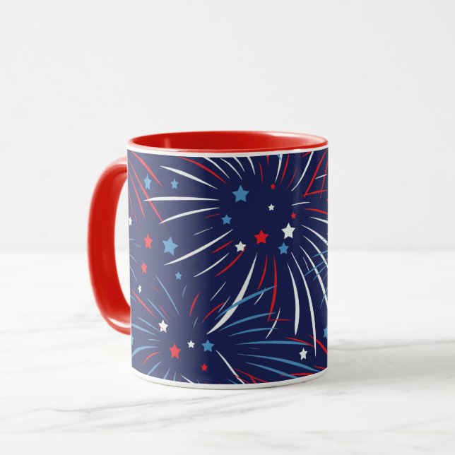 Caneca Estrelas azuis brancas vermelhas dos (Frente Esquerda)