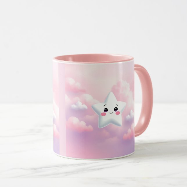 Caneca Estrelas bonitas Nuvens Rosa Combo Mug (Frente Esquerda)