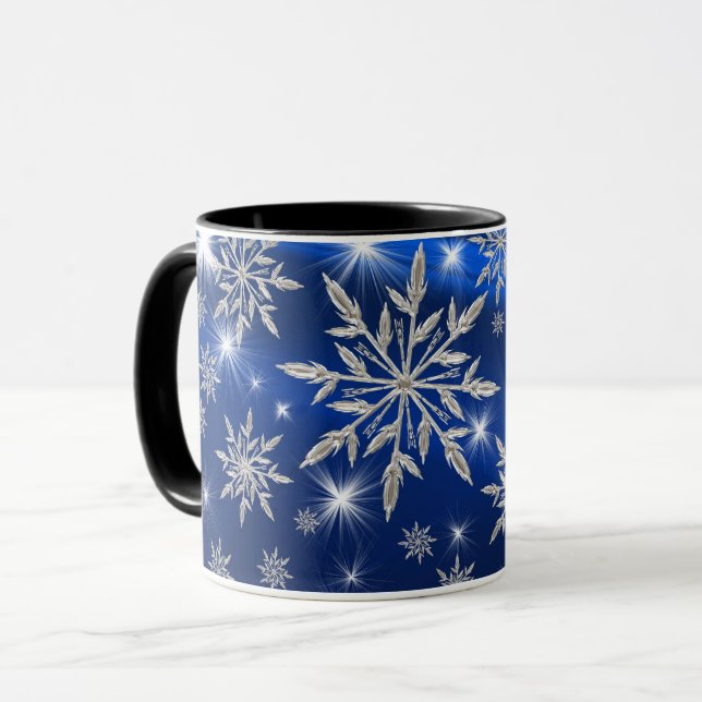 Caneca Estrelas de Natal azuis com cristal de gelo branco (Frente Esquerda)