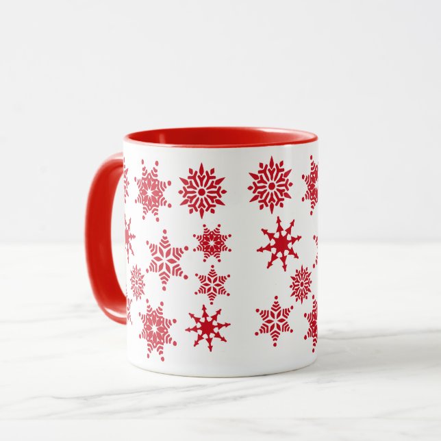 Caneca Estrelas de Neves Vermelhas Brancas Festivas de Na (Frente Esquerda)