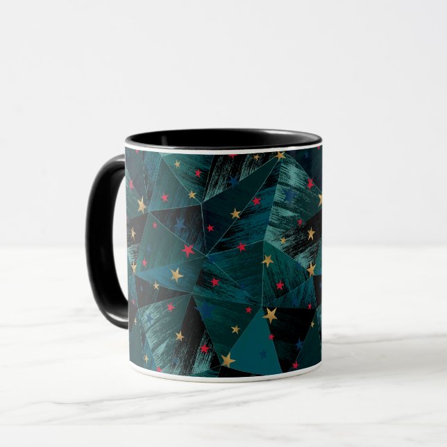 Caneca Estrelas Douradas e vermelhas em azul (Frente Esquerda)
