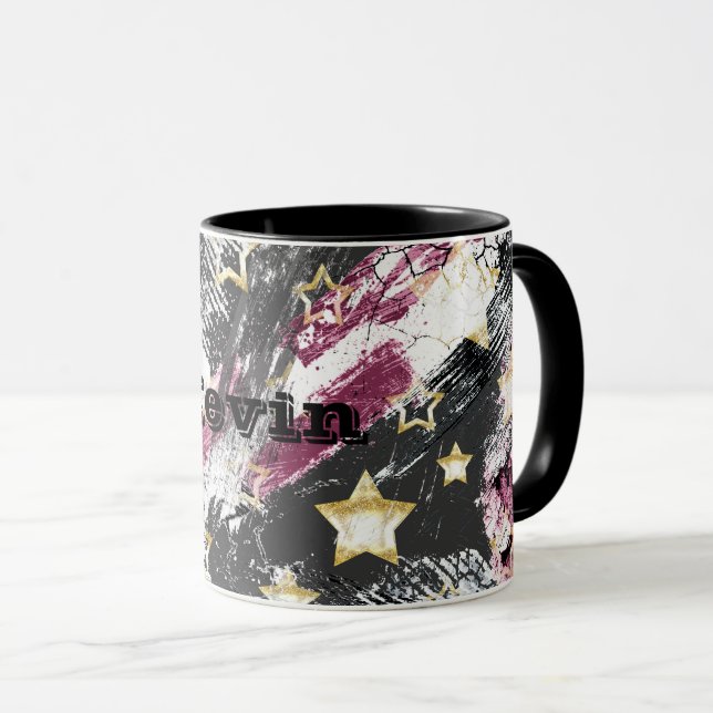 Caneca estrelas Douradas grunge abstrato na moda moderno  (Frente Esquerda)