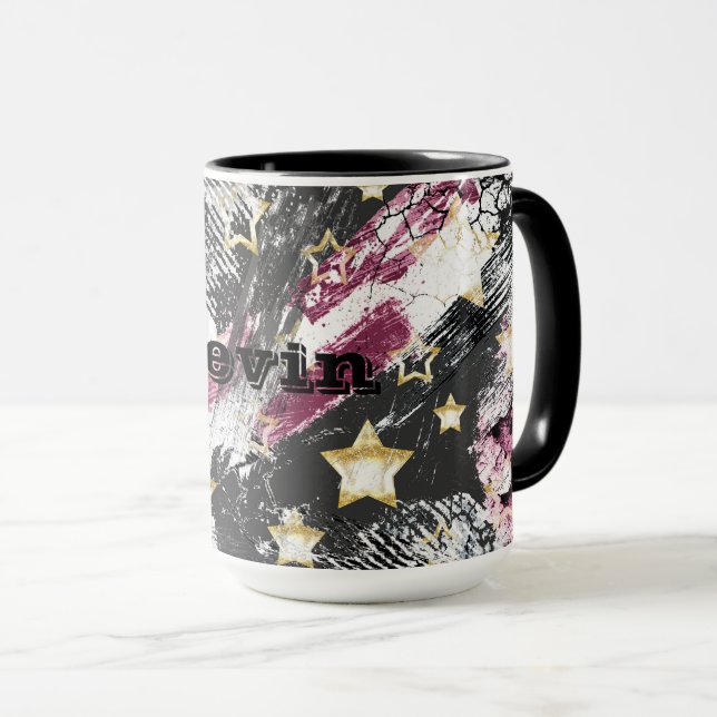 Caneca estrelas Douradas grunge abstrato na moda moderno  (Frente Esquerda)