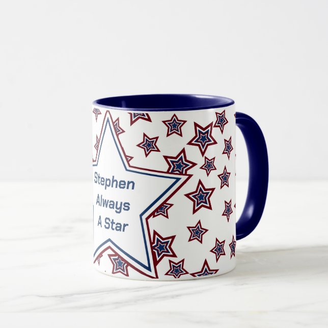 Caneca Estrelas em Vermelho, Branco e Azul (Frente Esquerda)