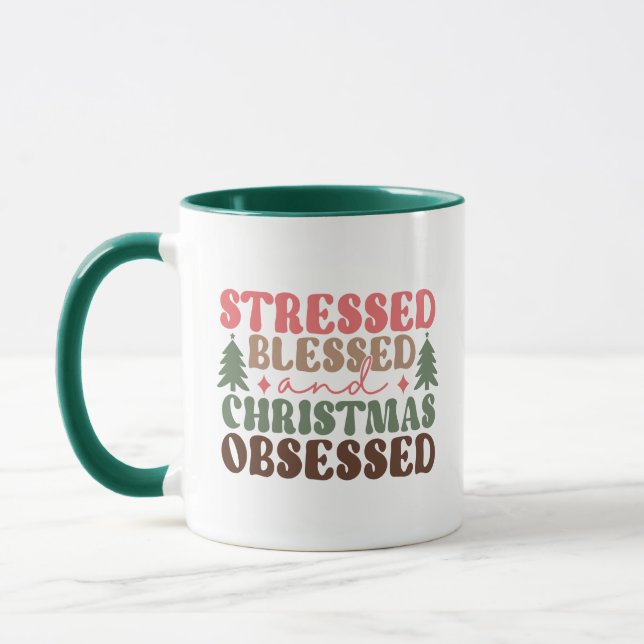 Caneca Estressado, abençoado e obcecado Natal (Esquerda)