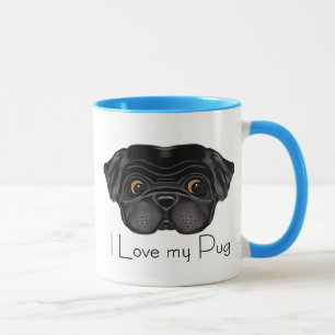 Caneca Eu adoro a minha citação de amor e cãozinho preto