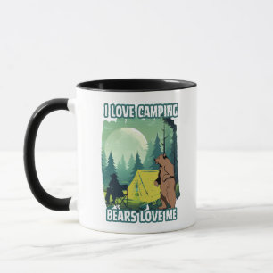 Caneca Eu adoro acampar, os ursos me amam. Citação do urs