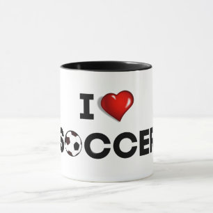 Caneca Eu adoro futebol, texto preto com coração vermel