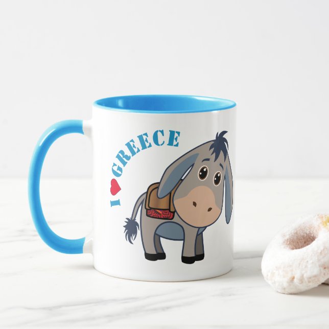 Caneca "Eu adoro Grécia" Cute Donkey (Com Donut)
