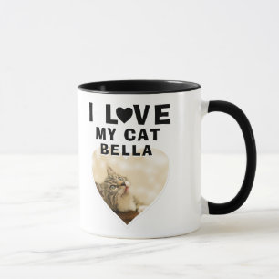 Caneca Eu adoro o meu nome de gato de foto de coração de 