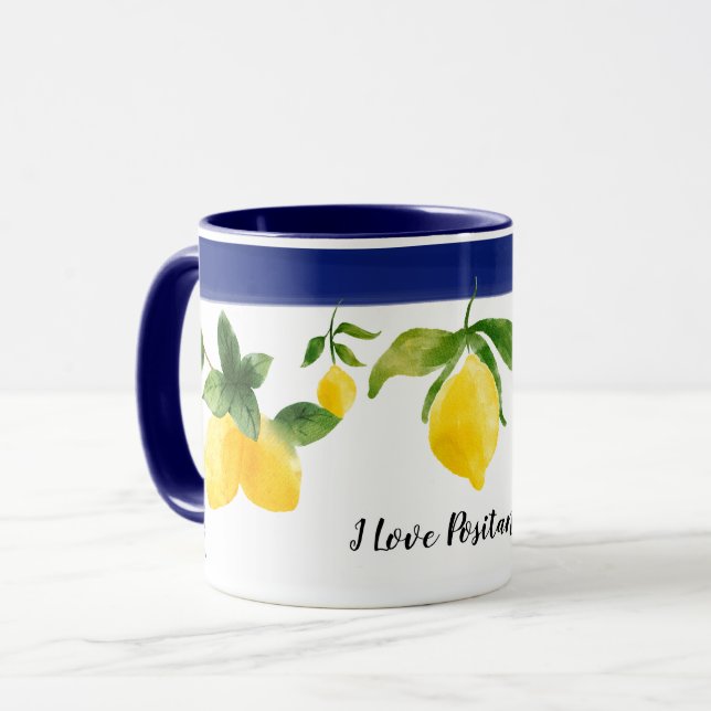 Caneca Eu Adoro Positano Mug Lemons Azulejo Costa Amalfi (Frente Esquerda)