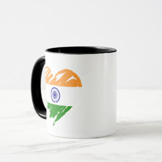 Caneca Eu amo a Índia - forma de coração de bandeira indi