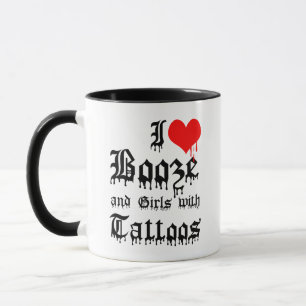 Caneca Eu Amo Bebidas e Garotas com Tatuagens