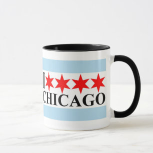 Caneca Eu Amo Chicago - Estilo de Bandeira de Chicago