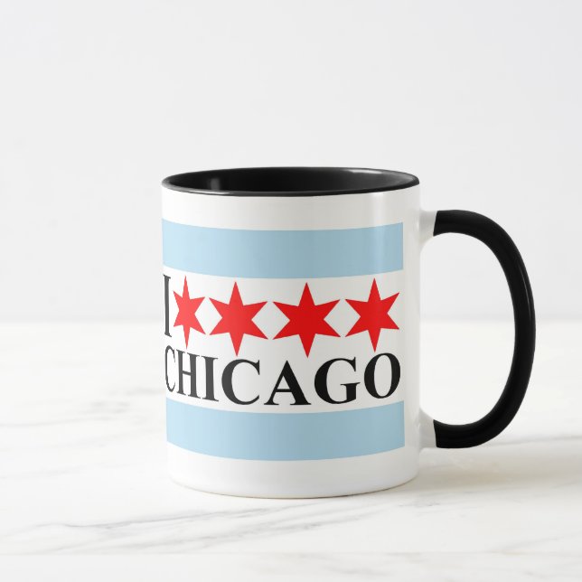 Caneca Eu Amo Chicago - Estilo de Bandeira de Chicago (Direita)