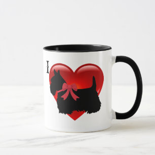 Caneca Eu amo/coração Scottish Terrier, grande coração ve