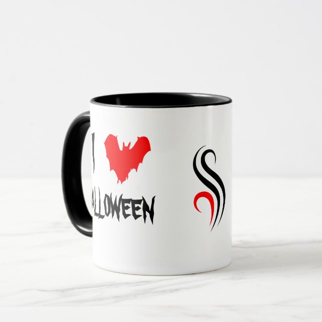 Caneca Eu Amo Halloween E Café Negro Costume Engraçado (Frente Esquerda)