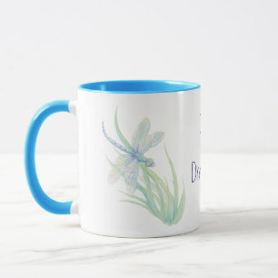 Caneca Eu amo libélulas no azul e no verde